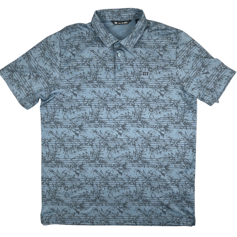 TravisMathew Polo Shirt Mens XL Blue Floral Tropical Golf Athleisure 1MW106